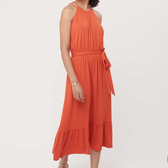 LOFT Dresses & Skirts - LOFT Orange Halter Midi Dress